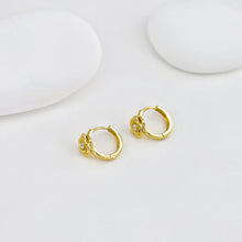 Load image into Gallery viewer, Rose Ear Hoops Pave CZ, Round Hoops, 17.5mm, 18K Gold Plated Leverback Earrings, Huggie Hoops Earring D0550