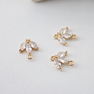 Tiny Leaf Connector, Cubic Zircon Crystal Leaf Pendant, CZ Earring Charms,  Gold Plated Brass Earring Charms, Jewelry Findings D0236