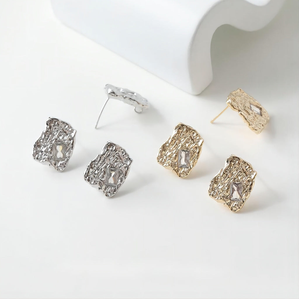 قرط أذن مربع غير منتظم مع حلقة، ذهبي/فضي، أقراط فضة S925 خالية من النيكل، نتائج قرط مضادة للحساسية GE043