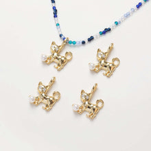 Load image into Gallery viewer, Dainty Pearl Kitty Charm, CZ Pave Cat Pendant, 3D Pendant, 18K Gold Plated, Necklace Pendant Findings S20391
