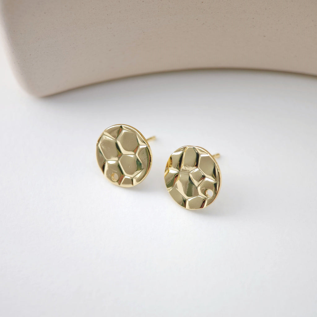 18K Gold Round Engraved Post With Loop, Round Stud Earring Nickel Free, 12.7mm, Hypoallergenic Earring Findings D0197