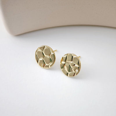 18K Gold Round Engraved Post With Loop, Round Stud Earring Nickel Free, 12.7mm, Hypoallergenic Earring Findings D0197