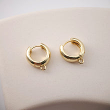 Load image into Gallery viewer, Chunky Smooth Earring Hoop, Gold/Silver Huggie Earring with Loop, 14mm, Everyday Simple Huggie Hoops , Handmade Earring Supplies  D0115