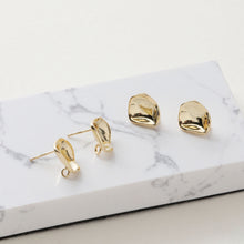 Load image into Gallery viewer, Hammered Irregular Earring Post, S925 Silver Pin, CZ Pave, Nickel Free Earrings, Irregular Shape Ear Stud with Loop JJ026-CX012