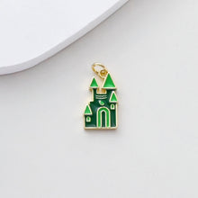 Cargar imagen en el visor de la galería, Colgante de castillo, dijes de castillo 3D esmaltados, dijes de castillo chapados en oro de 18 quilates, para hacer pulseras y collares, accesorios de joyería S1376