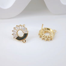 تحميل الصورة إلى عارض المعرض، أقراط دائرية من الزركونيا المكعبة، عمود ذهبي مع حلقة، مضاد للحساسية، نتائج الأقراط، لوازم صنع الأقراط يدويًا D0039