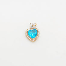 Load image into Gallery viewer, Heart Charms, Marine Blue CZ Pave, Crystal Heart, 18K Gold Plated Pendant, Bracelet Necklace Making Pendants, Jewelry Findings S20356
