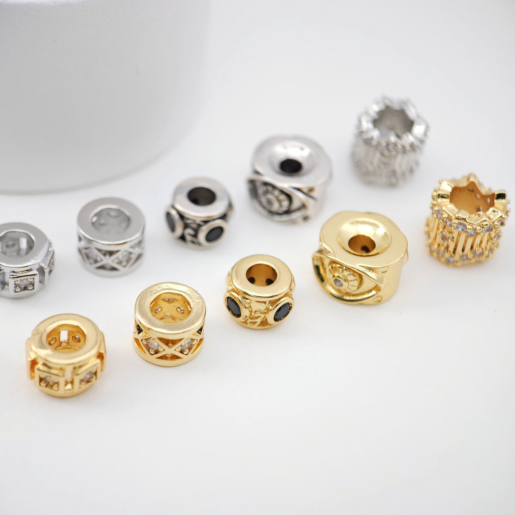 Spacer Beads Collection, 18K Gold/Silver Plated, Round Beads, CZ Pave Beads, Dainty Jewelry Making Beads, Jewelry Finding S1161
