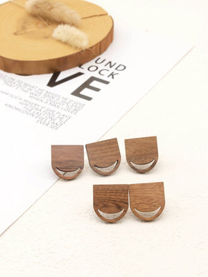 4PCS Wood Earrings, Smiley Face Shape Wooden Earrings for women, Reclaimed Walnut Wood, Geometric Statement Earrings Finding JT918