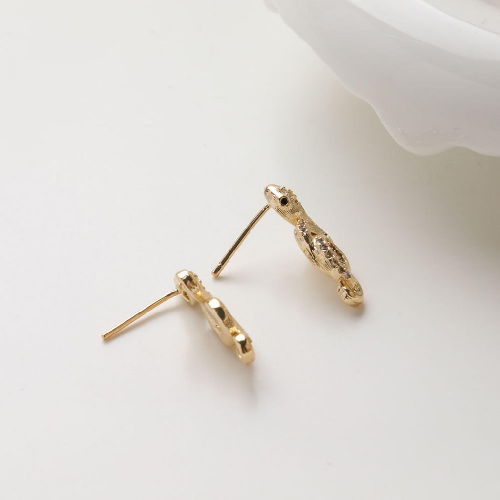 Snake Earrings Post With Loop, 18K Gold Plated, CZ Pave, Nickel Free, S925 Silver Pin, Ear Stud Hypoallergenic Earring Findings GZ779