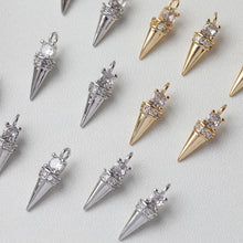 Load image into Gallery viewer, Cone Pendant, CZ Pave, 18K Gold Plated Charm, Earring Making Findings, Necklace Making Charms, Jewelry Findings GZ620