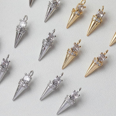 Colgante de cono con pavé de circonitas cúbicas, chapado en oro de 18 quilates, accesorios para aretes, collares y joyas (GZ620)