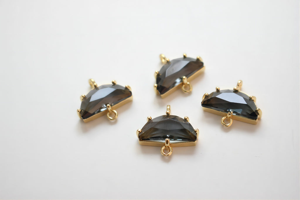 Danity Half Circle Connector with 2 holes, 14K Gold Plated, Crystal Connectors, 15x15mm Jewelry Findings JH032