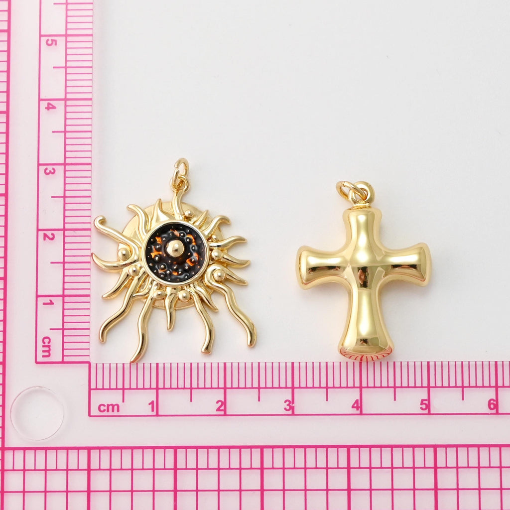 Irregular Sun/Cross Pendant, Evil Eye Charms, 18K Gold Plated Charms, For Bracelet And Necklace Making, Jewelry Findings S1453
