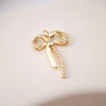Load image into Gallery viewer, CZ Pave Bow Tie Charm, Cubic Zircon Crystal Bow Tie Pendant, Bracelet Necklace Pendant,  Gold Plated, Jewelry Findings S1202