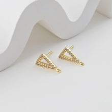 Load image into Gallery viewer, 18K Gold Post, Triangle Earrings, CZ Pave, 12.6*7.5mm, Stud Earring Nickel Free, Hypoallergenic Earring Findings D0274