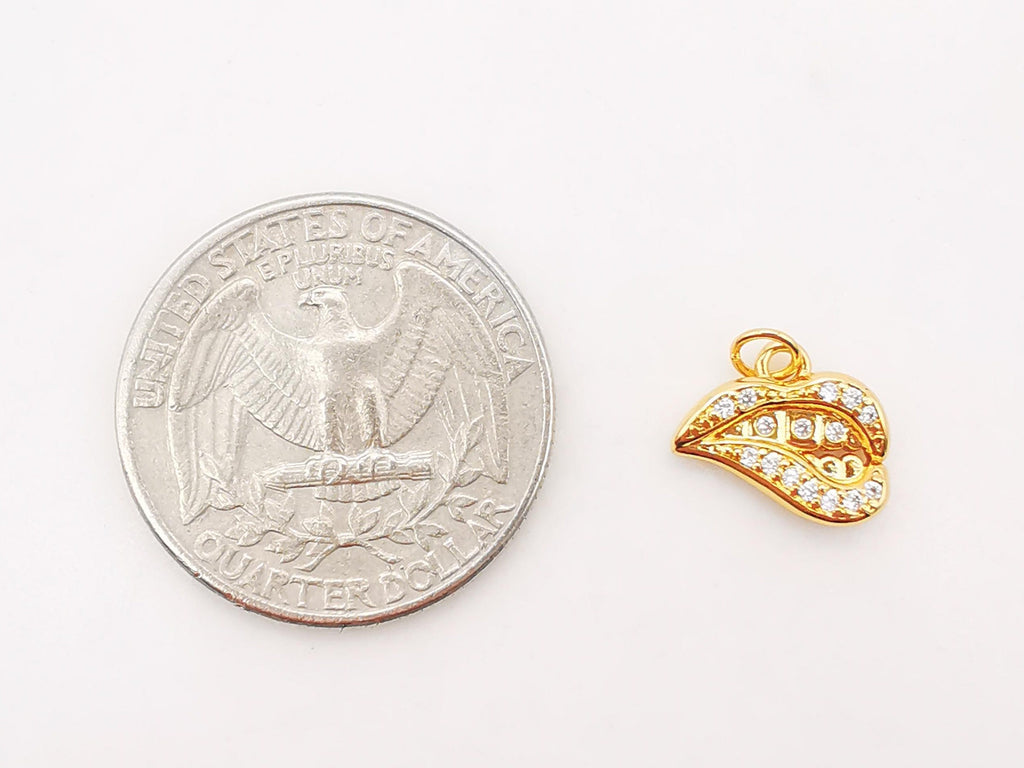 Biting Lip Charm, Pac-Man Pendant, 18K Gold Plated, CZ Pave Charms, for Jewelry Findings S919