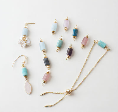 Dijes de conector de piedras preciosas, colgante de piedra de cristal, chapado en oro de 14 quilates, 23 mm, accesorio para bisutería GK007