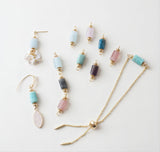 Dijes de conector de piedras preciosas, colgante de piedra de cristal, chapado en oro de 14 quilates, 23 mm, accesorio para bisutería GK007