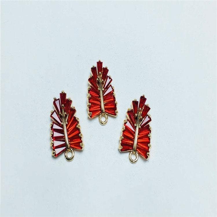 CZ Pave Leaf Charm, Cubic Zircon Crystal Leaf Pendant, CZ Earring Charms,  Gold Plated Brass Earring Charms, Jewelry Findings ZR011-F214