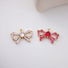 Load image into Gallery viewer, Cubic Bow Charm, 14K Gold Plated Bow Tile Pendant, Clear Micro CZ Pave Bowtie Charm, 18x12mm, Jewelry Findings STG013-F168-F075