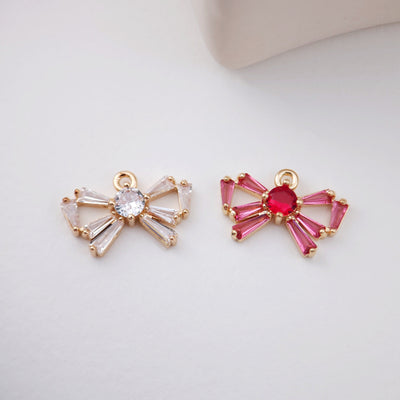 Cubic Bow Charm, 14K Gold Plated Bow Tile Pendant, Clear Micro CZ Pave Bowtie Charm, 18x12mm, Jewelry Findings STG013-F168-F075
