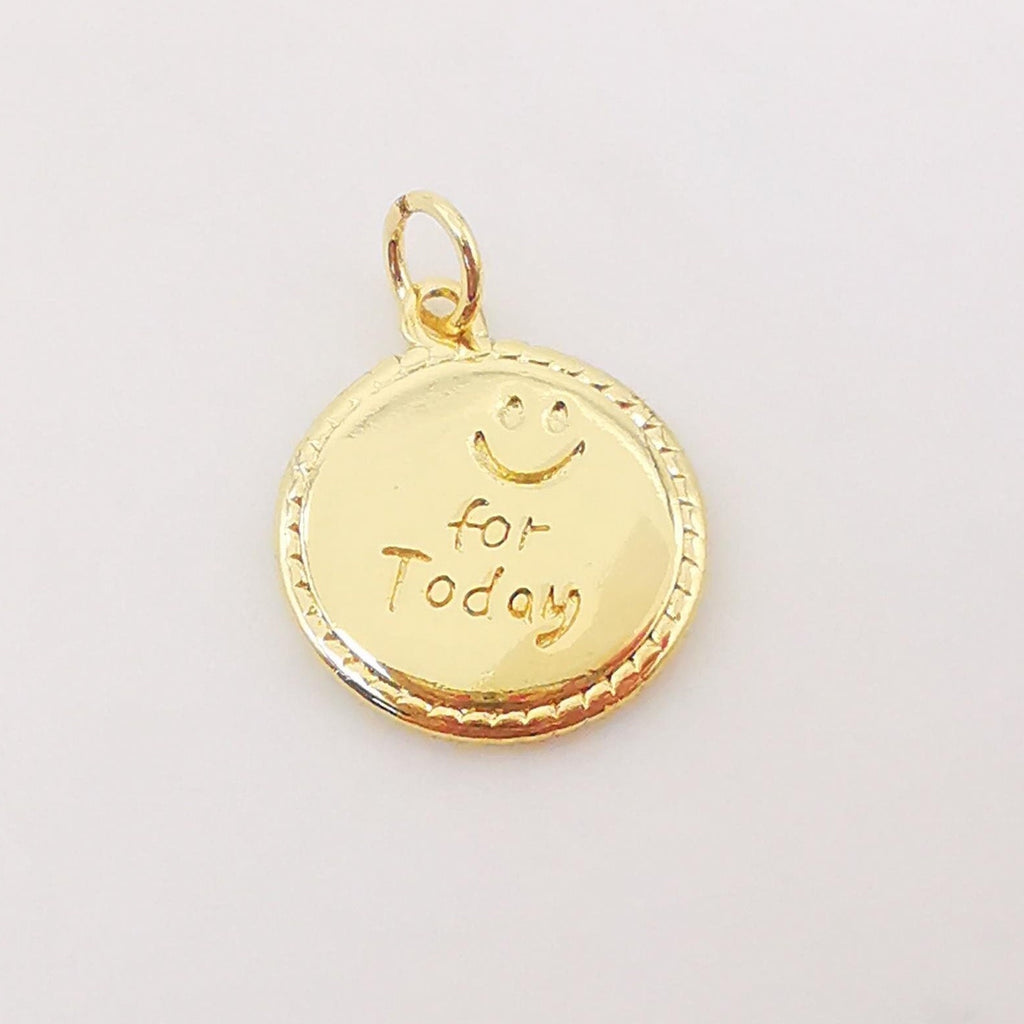 10pcs Happy for Today Charm, 14mm, 18K Gold Plated Smiley Face Pendant, Necklace Making Charms, Jewelry Findings S1044