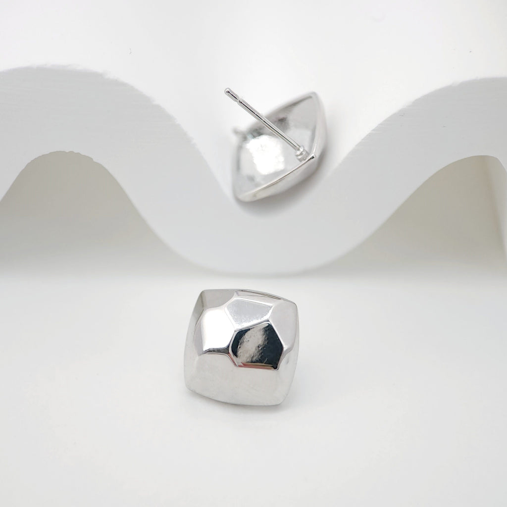 10pcs Square Heart Earring Post, S925 Silver Pin Nickel Free Earrings, Diamond cut Square Shape Ear Stud with Loop ZX096