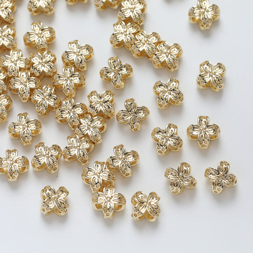 Cuentas espaciadoras de flores, chapadas en oro de 14 quilates, cuentas de flores 3D, delicadas cuentas para hacer aretes, accesorio de joyería GZ251