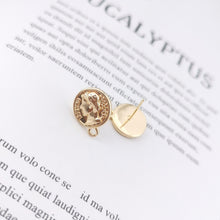 Load image into Gallery viewer, 10pcs 14K Gold Round Post With Loop, Lady Stud Earring Nickel Free, 14.5mm, Hypoallergenic Earring Findings ZX118
