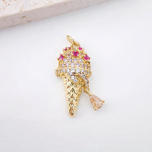 Load image into Gallery viewer, 3D Pinecone Pendant, Ice Cream Pendant, 18K Gold Plated Charm, CZ Pave, Necklace Making Charms, Jewelry Findings S947