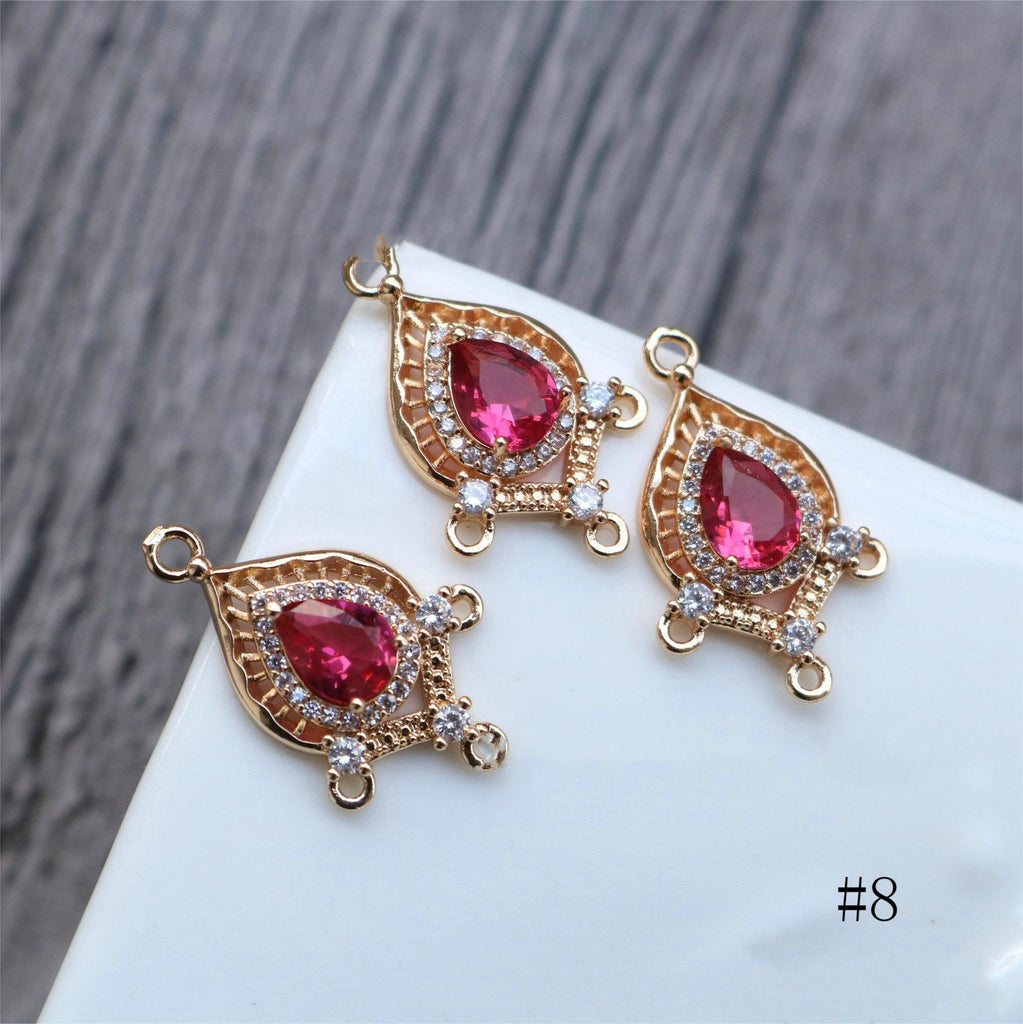 10pcs Boho Connector Pendant, CZ Pave Charm, 14K Gold Plated CZ Pave, Necklace Making Charm, Jewelry Findings HL053