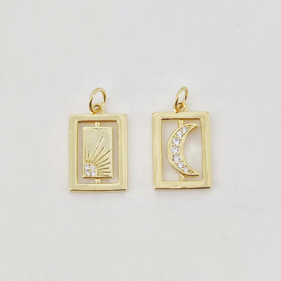 Gold Tarot Card Charms, Micro CZ Pave Sun/ Moon Pendant, Amulet Charm 18K Gold Plated, Necklace Making Charms, Jewelry Findings S20649