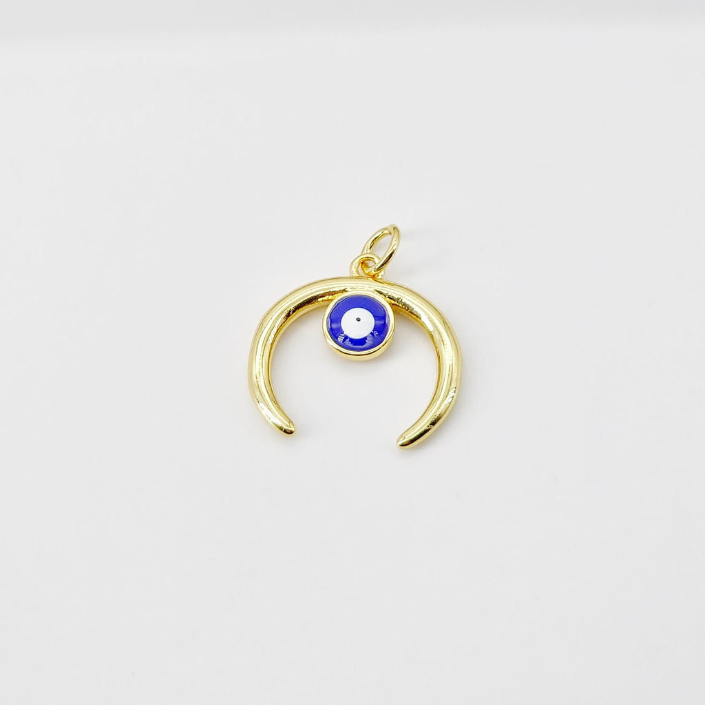 Cubic Crescent Moon Charm, 18K Gold Plated Moon Pendant, Micro CZ Pave OX Horn Charms, Jewelry Findings S20698