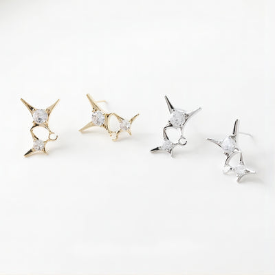 قرط مزدوج مرصع بالكريستال المرصع، ذهبي/فضي، أقراط من الفضة الإسترليني 925 خالية من النيكل، نتائج قرط مضادة للحساسية GE055