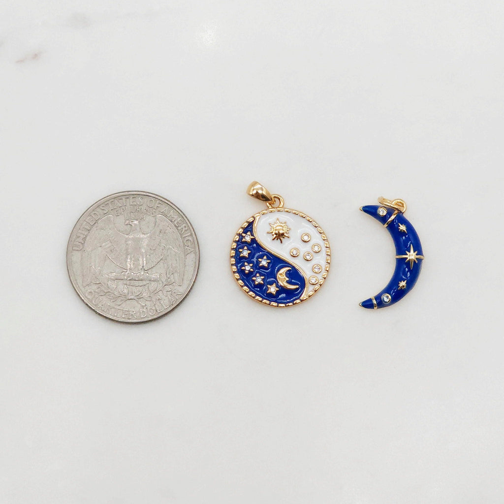 Enamel Cubic Moon & Star Charm, 18K Gold Plated Multicolor Pave Round Pendant, Necklace Making Charm, Jewelry Findings S20385