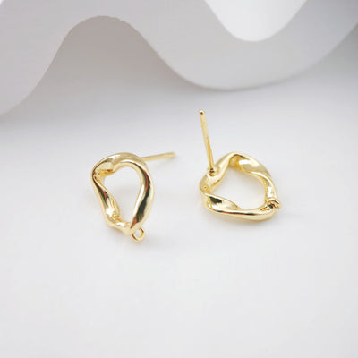 18K Gold Irregular Post With Loop, Stud Earring Nickel Free, 13.3mm, Hypoallergenic Earring Findings D0204