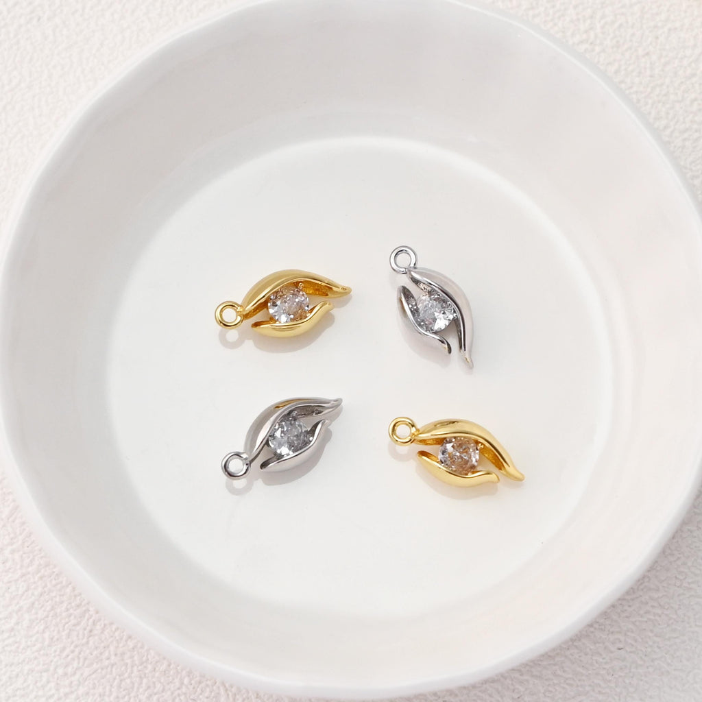 Horse Eye Charm, Oval Shape Pendant, CZ Pave Horse Eye Charm,  18K Gold Plated, For Necklace And Earrings Making, Jewelry Findings D0497