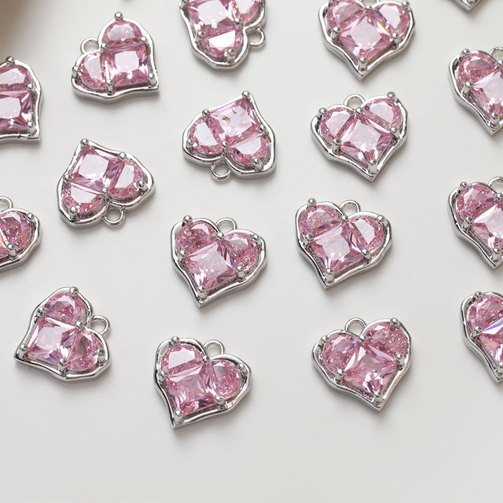 Heart Charms, Pink Cubic Charm,  18K Gold Plated CZ Pave Love Pendant, Necklace Making Pendants, Jewelry Findings ZZ037