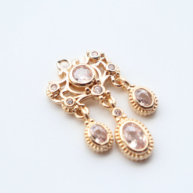 10pcs CZ Pave Boho Oval Charm, Cubic Zircon Crystal Pendant, Bracelet Necklace Pendant, 14K Real Gold Plated, Jewelry Findings JY087-F080