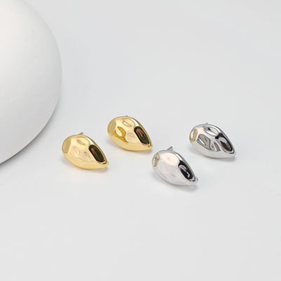 Hammered Teardrop Earrings Post With Loop, 18K Gold Plated, Nickel Free, S925 Silver Pin, Ear Stud Hypoallergenic Earring Findings D0492