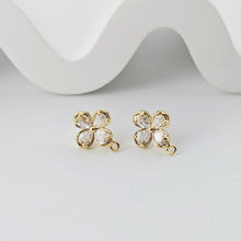 Load image into Gallery viewer, Cubic Zirconia Flower Post Earrings, Gold Plated Earring Post with Loop, Hypoallergenic, Handmade Earring Finding,DIY Earring Supplies D0263