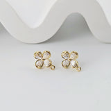 Cubic Zirconia Flower Post Earrings, Gold Plated Earring Post with Loop, Hypoallergenic, Handmade Earring Finding,DIY Earring Supplies D0263