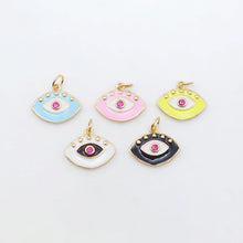 Load image into Gallery viewer, Enamel Evil Eye Charm, 18K Gold Plated Eye Pendant, 16mm, Necklace Making Charm, Jewelry Findings S20510