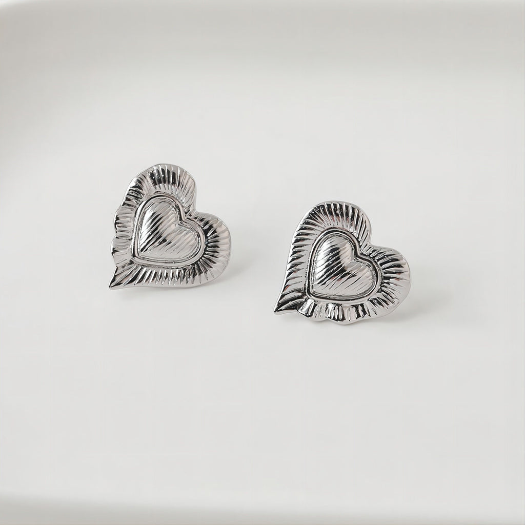 Gold Heart Earring Post, 14K Gold/Silver Nickel Free Earrings, S925 Silver Ear Pins, 20mm, Heart Shape Ear Stud with Loop JJ023