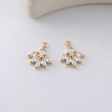 Load image into Gallery viewer, Leaf Charm, Cubic Zircon Crystal Leaf Pendant, CZ Earring Charms,  Gold Plated Brass Earring Charms, Jewelry Findings D0243