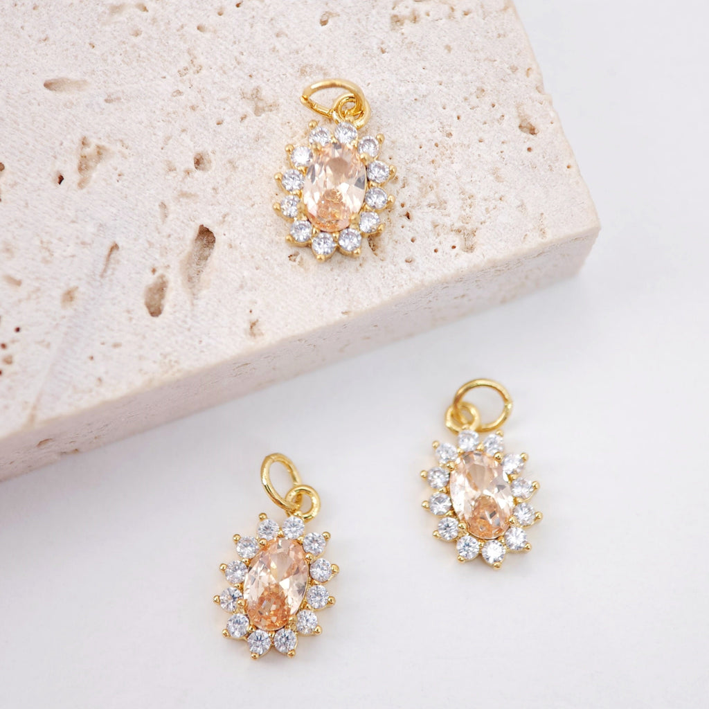 Oval Crystal Pave Charm, Pave CZ Pendant, Dainty Charms for Necklace Bracelet Making, Jewelry Findings S20360