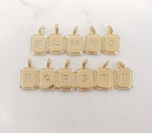 Load image into Gallery viewer, Cubic Alphabet Letter Card Charm, 18K Gold Plated CZ Micro Pave Initial Pendant, 25mm, Necklace Bracelet Earring Making S20312