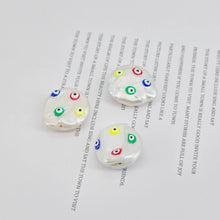 Load image into Gallery viewer, Natural Freshwater Pearl Beads, Enamel Evil Eye Baroque Pearl Charm, 18K Gold Plated, 17mm, Bracelet Necklace Making Jewelry Finding S20597