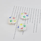 Natural Freshwater Pearl Beads, Enamel Evil Eye Baroque Pearl Charm, 18K Gold Plated, 17mm, Bracelet Necklace Making Jewelry Finding S20597